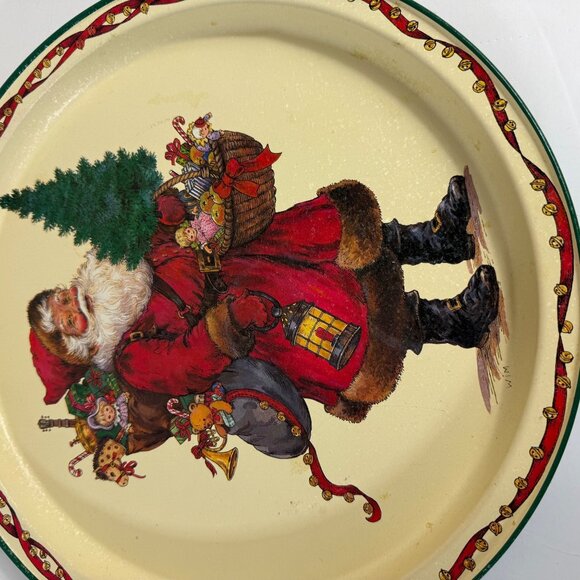 Christmas Santa Cookie Tray by Potpourri Press VTG Serving Platter Round Signed - Picture 8 of 12